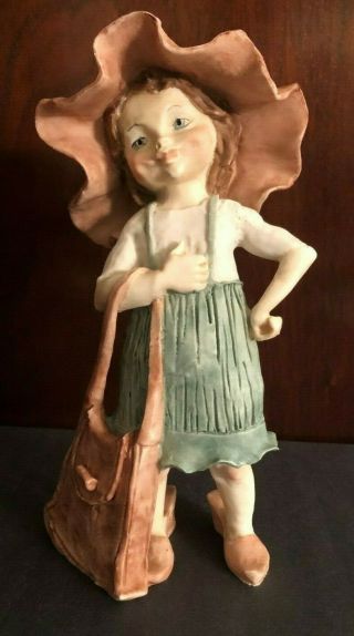 Vintage Giuseppe Armani & Capodimonte Figurine " Girl With Large Purse " Resin