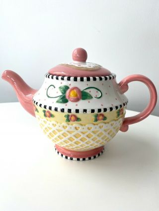 At Home With Mary Engelbreit Heart Cookie Tea Pot Teapot Party Pink Yellow Rose