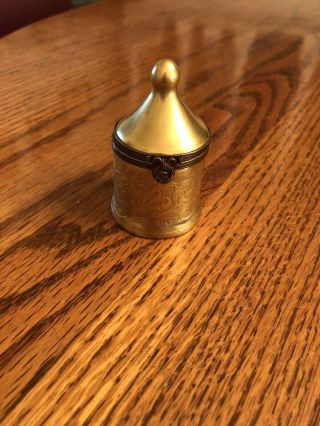 Peint Main Limoges Trinket Tall Pot Shaped Box Gold