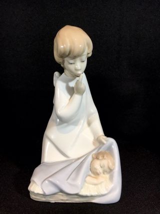 Vintage Lladro Figurine Guardian Angel With Baby Glossy Porcelain