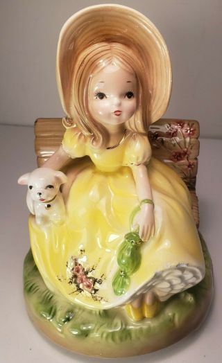 Vintage Josef Originals Girl Autumn Leaves Music Box Musical Figurine - Japan