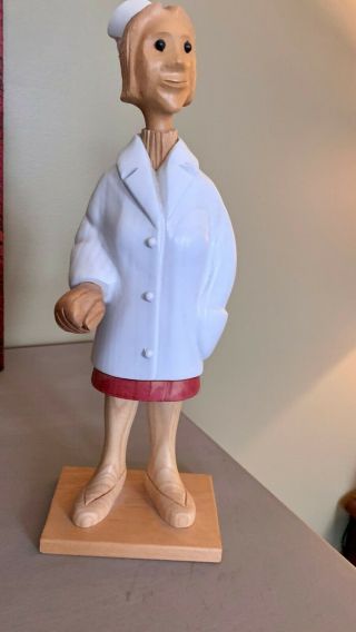 Vintage Romer Italian Hand Carved Wood Nurse Figurine Made In Italy