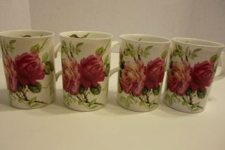 Roy Kirkham " English Rose " Fine Bone China Tea/coffee Cups Set Of 4