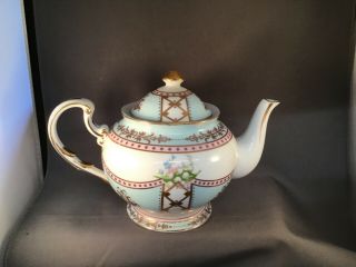 Unique Vintage Royal Danube China Teapot White With Gold Accents Floral Design