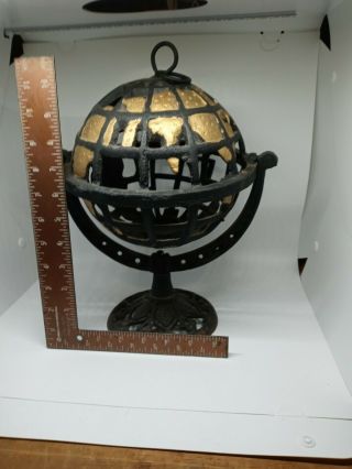 Vintage Cast Iron Globe World Candle Holder
