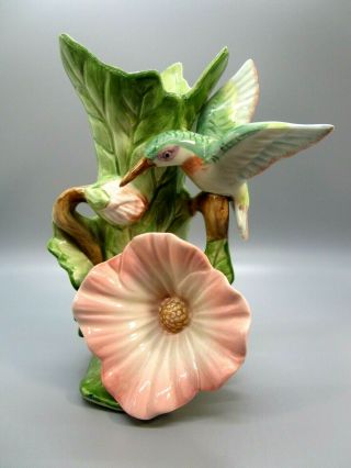 Vintage Fitz And Floyd Hummingbird Hibiscus Porcelain Bud Vase Vessel 7 " Tall