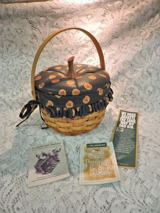 1996 Longaberger Small Pumpkin Basket - With Lid,  Liner & Jack - O - Lantern Fabric