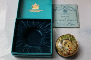Halcyon Days Bilston Battersea enamel round box Harvest Mouse vintage ExC I.  O.  B 2
