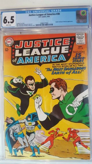 Justice League Of America 30 Dc Cgc 6.  5 1964 Justice Society Appearance Wt Pgs