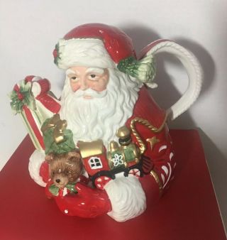 Fitz & Floyd Poinsettia Santa Teapot Christmas