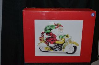 Christopher Radko Holiday Express Candy Or Cookie Jar Santa Motorcycle
