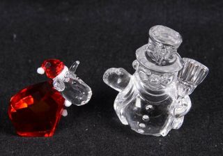 2011 Swarovski Red Crystal Christmas Cow 1096024 - Waterford Clear Snowman 2.  5 " H
