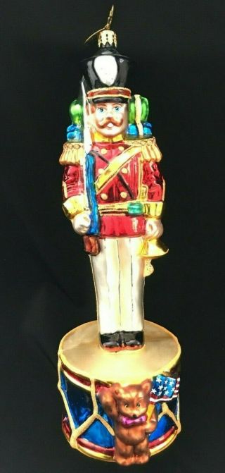Large Christopher Radko Toy Soldier Blown Glass Figural Ornament Christmas Drum