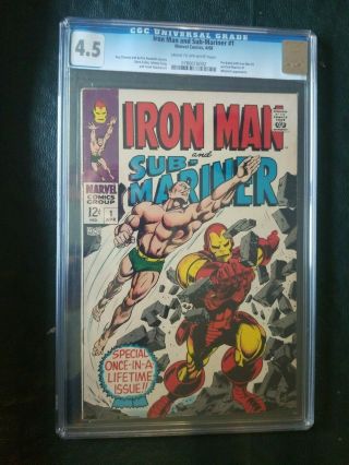 Iron Man And Sub - Mariner 1 Cgc 4.  5 Key 1st Issue Marvel Comic Book - Like Cbcs