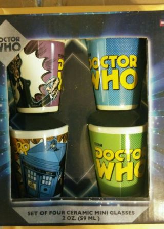 Doctor Who Set Of 4 Ceramic Mini Shot Glasses Vandor 2 Oz Each