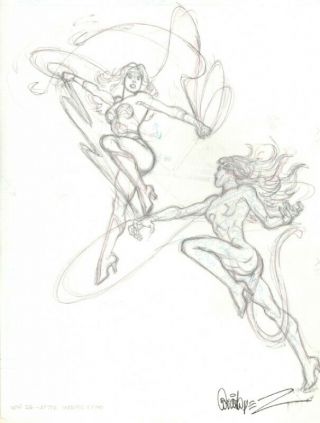 Jose Luis Garcia Lopez Pencil Prelim Sketch Wonder Woman V Cheetah