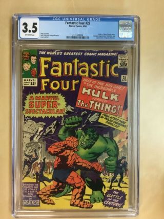Fantastic Four 25 Cgc 3.  5 Vg - (april 1964) Off - White Pages Hulk Vs.  Thing