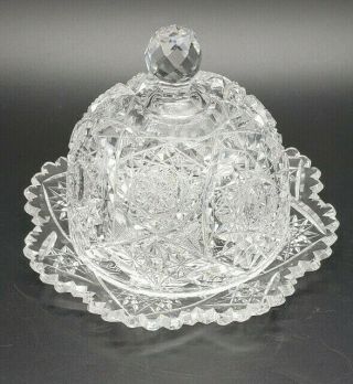 Lovely Antique Abp American Brilliant Cut Glass Large Domed Butter/ Cheese Dish