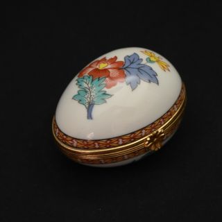 B H Cadeaux Egg Shaped Trinket Box Limoges France Floral Butterfly 2.  25 X 1 7/8 "