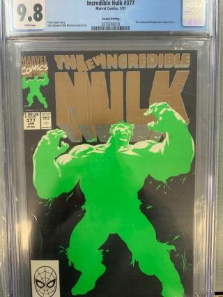 Incredible Hulk 377 Nm/mint Cgc Certified 9.  8 1991 2nd Print Variant