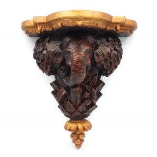 Vintage Rich Faux Wood Composite Resin Elephant Wall Sconce Shelf Decor