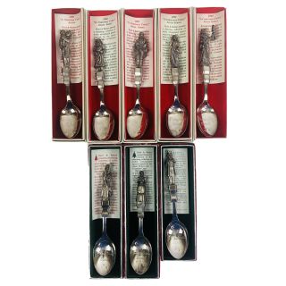 Reed And Barton A Christmas Carole Spoon Series 1989 - 1993 Silver Plate 8 Pc Set