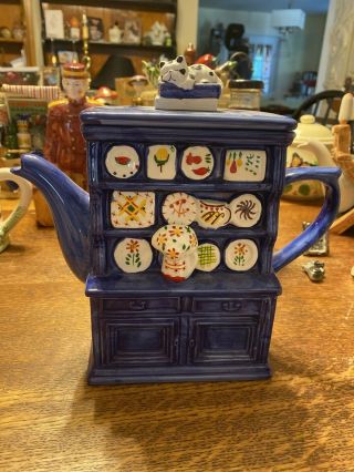 Unique China Cabinet Blue Ceramic Teapot By Cardinal Inc.  From 1993 Decorative