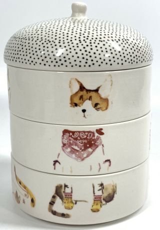 Anthropologie Illume Paws & Claws Cat 3 Tier Lidded Candles Bowls Trinket Dish