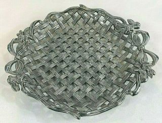 Vintage Arthur Court 1995 Oval Aluminum Platter Basketweave Bunny Serving Tray