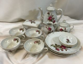 Vintage 1950’s Moss Rose Royal Sealy Japan Fine Porcelain China Coffee Set 14 Pc