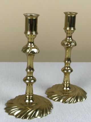 8.  5” Virginia Metalcrafters Brass Candle Holders - Pair,  Cw16 - 10 Swirl