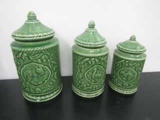 Andrea By Sadek Le Jardin Suzanne Nicoll 3 Ceramic Green Cannisters W/ Lids