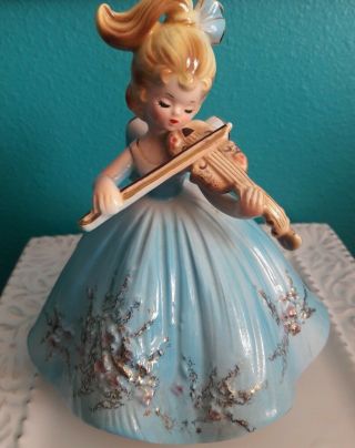 Josef Originals Musical Girl In Blue Playing The Violin " Fascination " Music Box