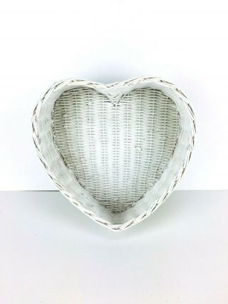 Vintage Boho Chic White Wicker Rattan Heart Shaped Basket