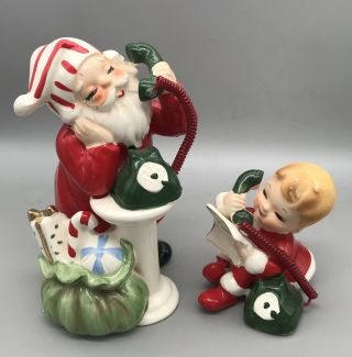 Vintage Josef Originals Santa Claus And Child Talking On The Phone Japan 2 Figur