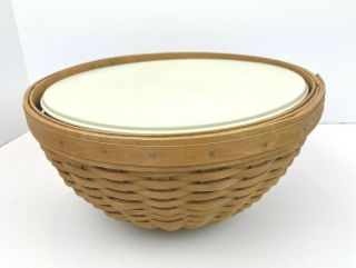Longaberger 2002 11 " Bowl Basket With Protector And Lid