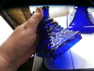 VINTAGE SET OF 2 COBALT BLUE MOLDED GLASS CANDLE STICK HOLDERS heavy no damage 3