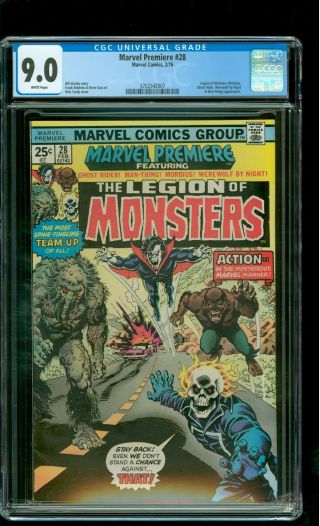 Marvel Premiere 28 Cgc 9.  0 Vf/nm Legion Of Monsters Morbius Ghost Rider Werewolf