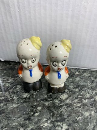 Vintage Clown Salt And Pepper Shaker Set - Made In Japan - Very Rare With Cork