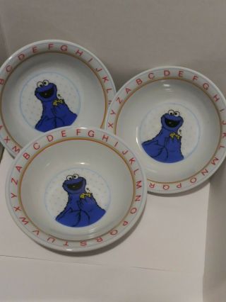 Vintage Sesame Street Cookie Monster Porcelain Alphabet 3 Cereal Bowls Jmp
