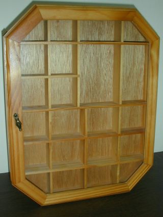 Wooden Shadow Box Curio Cabinet Miniature Display Case Glass Door Octagon