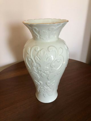 Large 10 Inch Lenox Georgian Porcelain Embossed 24k Gold Trim Vase Usa