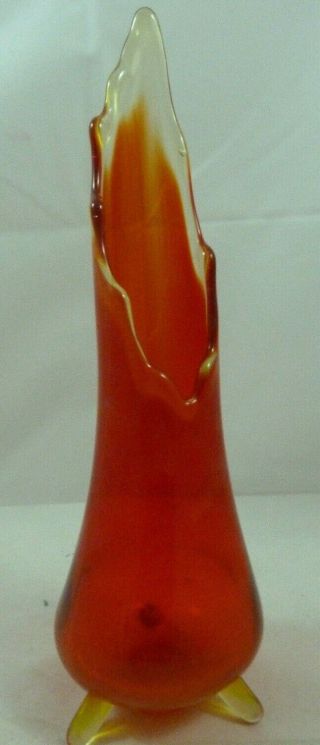 Vintage Art Deco Orange Stretch 12 " Glass Swung Footed Flower Vase Retro Decor