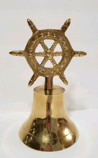 ■htf■ 6 " Tall Vintage Solid Brass Ship Wheel Dinner Bell Nautical Old Maritime