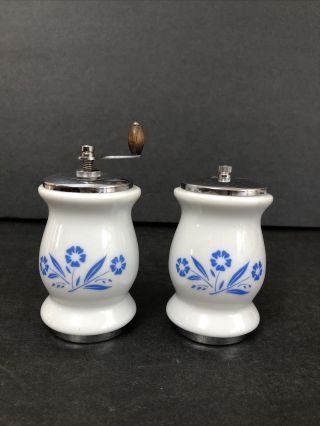 Vintage Corning Cornflower Blue Salt & Pepper Mill Shakers Japan Hg541b