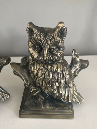 Vintage Brass Owl Bookends Set Of Two 7.  5” Tall 2