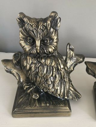 Vintage Brass Owl Bookends Set Of Two 7.  5” Tall 3