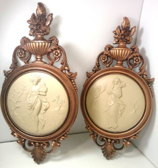 Vintage Coppercraft Guild Ladies Wall Plaques Nude Cameo Style Decor 4056a & B