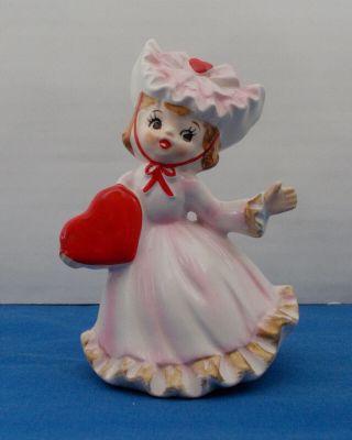 Lefton Valentine Girl Holding Heart With Open Arm Red Hair 1435