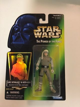1997 Star Wars Potf2 Green Card Luke Skywalker In Hoth Gear - Moc